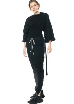 DRKSHDW by Rick Owens, langer, geraffter Baumwollrock mit Kordelzug