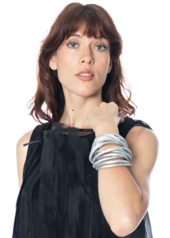 maria calderara, silbernes Armband aus Kunstlederreifen