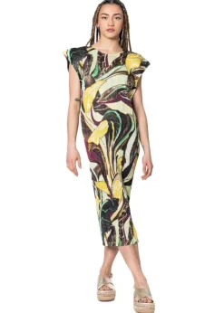PLEATS PLEASE ISSEY MIYAKE, ärmelloses Kleid TARDIVO in Khaki