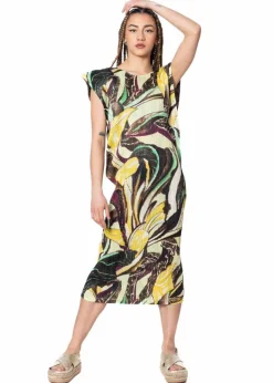PLEATS PLEASE ISSEY MIYAKE, ärmelloses Kleid TARDIVO in Khaki