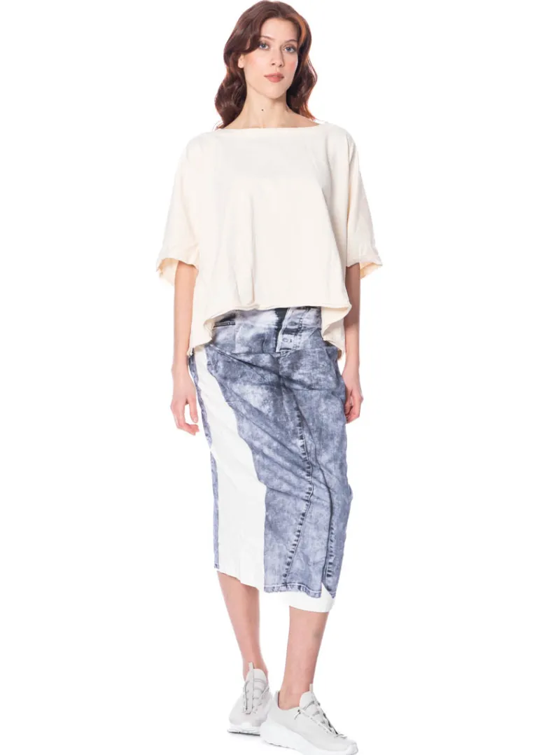 RUNDHOLZ DIP, Bleistiftrock mit Denim-Print 1252110308